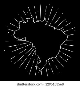 Map of Brazilian. Hand drawn vector illustration with a map of the Brazilian and divergent rays. Used for poster, banner, web, t-shirt print, bag print, badges, flyer, logo design and more. 