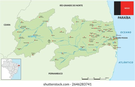 Mapa do estado brasileiro da Paraíba