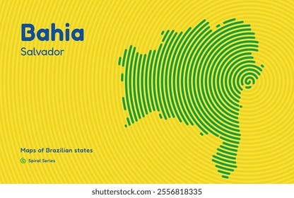 Map of the Brazilian State of Bahia with Salvador as the Center, Circular Spiral pattern. 