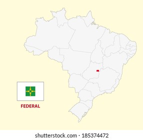 map of the brazilian state federal district with flag