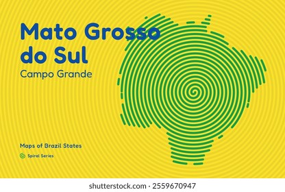 Map of the Brazilian State of Mato Grosso do Sul with Campo Grande as the Center, Circular Spiral pattern. 