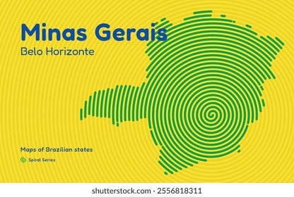 Map of the Brazilian State of Minas Gerais with Belo Horizonte as the Center, Circular Spiral pattern. 