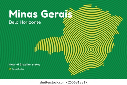 Map of the Brazilian State of Minas Gerais with Belo Horizonte as the Center, Circular Spiral pattern. 