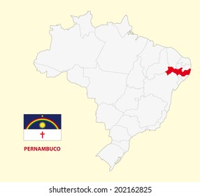 map of the brazilian state pernambuco with flag