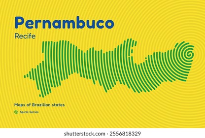 Map of the Brazilian State of Pernambuco with Recife as the Center, Circular Spiral pattern. 