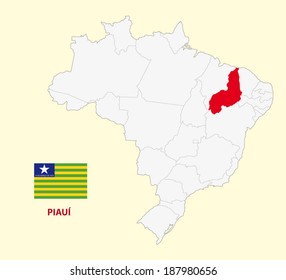 map of the brazilian state piaui with flag