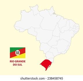 map of the Brazilian State Rio Grande do Sul with flag