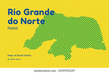 Map of the Brazilian State of Rio Grande do Norte with Natal as the Center, Circular Spiral pattern.