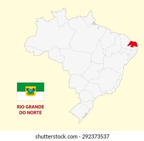 map of the Brazilian State Rio Grande do Norte with flag