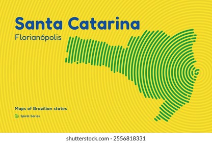 Map of the Brazilian State of Santa Catarina with Florianopolis as the Center, Circular Spiral pattern. 