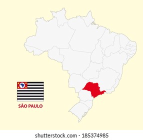 map of the brazilian state sao paulo with flag