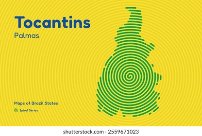 Map of the Brazilian State of Tocantins with Palmas as the Center, Circular Spiral pattern. 