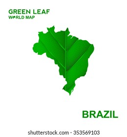 Map Of Brazil,Nature green leaf, vector illustration