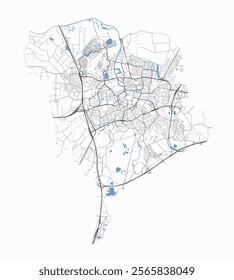 Map of Breda, Netherlands. Detailed city vector map, metropolitan area. Streetmap with roads.