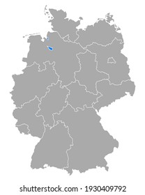 Map of Bremen in Germany on white