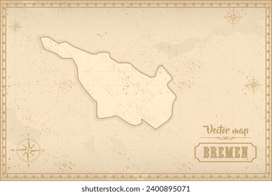 Map of Bremen in the old style, brown graphics in retro fantasy style. Federative units of Germany.