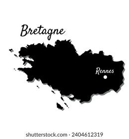 Mapa de Breton Rennes lleno de negro. Ilustración vectorial de Francia
