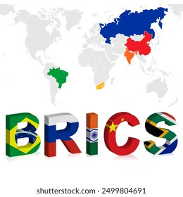map of BRICS 5 members country and letter symbol  isolated on white background for icon logo web. vector illustration.