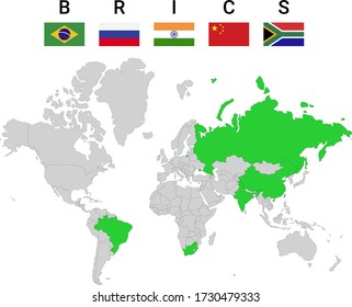 Map of BRICS countries with flags