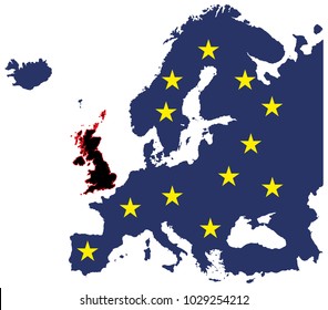 A map of Britain separated from Europe isolated on a white background
