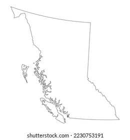 Map of the British Columbia province of Canada in white color isolated on white background. Vector illustration