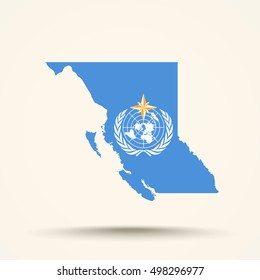 Map of British Columbia in World Meteorological Organization (WMO) flag colors
