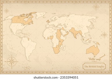 Map of British Empire in the old style, brown graphics in retro fantasy style.