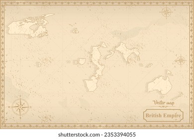 Map of British Empire in the old style, brown graphics in retro fantasy style.