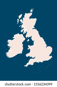 Map of British Isles. Great Britain, Ireland. Template for making maps of UK or Ireland. Beautifully can be zoomed in, showing waves of the coast outline. Vector illustration based on geographical map