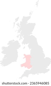 Map of the British Isles with Wales Highlighted