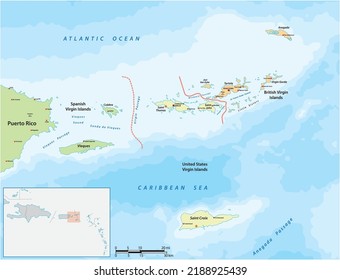 Map of British, Spanish and US Virgin Islands