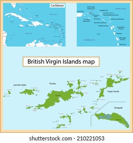 Mapa de las Islas Vírgenes Británicas dibujado con gran detalle y precisión.