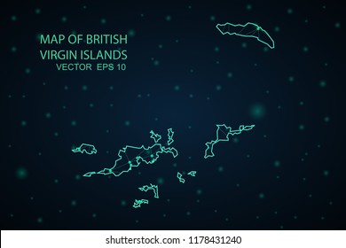 Map British Virgin Islands. Wire Frame 3D mesh polygonal network line, design sphere,British Virgin Islands map on dark background. Vector illustration eps 10.