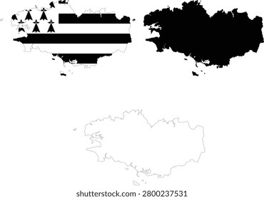 Map Brittany. Brittany Map Outline. Brittany  vector map with the flag inside. flat style.