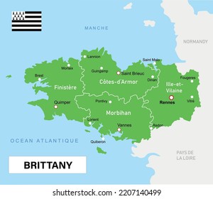 Map of the Brittany region (France). Vector illustration