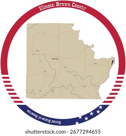 Karte von Brown County in Illinois, USA, im Kreis angeordnet.