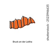 Map of Bruck an der Leitha City flat element design with outline, vector on white background