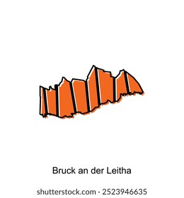 Map of Bruck an der Leitha City flat element design with outline, vector on white background