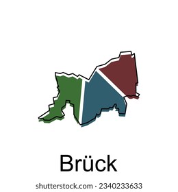 Map of Bruck design illustration, vector symbol, sign, outline, World Map International vector template on white background