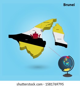 Map of Brunei, 3d and Vector Stock 