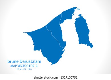 Map of Brunei Darussalam- High detailed blue map on white background. Abstract design vector illustration 