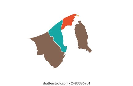 Map of Brunei Darussalam isolated modern colorful style. for website layouts, background, education, precise, customizable, Travel worldwide, map silhouette backdrop, earth geography, political.