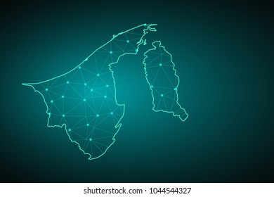 Map of Brunei Darussalam from Polygonal wire frame low poly mesh, contours network line, luminous space stars, design sphere, dot and structure. Vector Illustration EPS10.