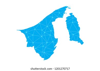 Map of Brunei Darussalam from Polygonal wire frame low poly mesh, contours network line, luminous space stars, design sphere, dot and structure. Vector Illustration EPS10.