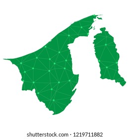 Map of Brunei Darussalam from Polygonal wire frame low poly mesh, contours network line, luminous space stars, design sphere, dot and structure. Vector Illustration EPS10.