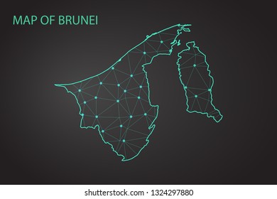Map of Brunei Darussalam from Polygonal wire frame low poly mesh, contours network line, luminous space stars, design sphere, dot and structure. Vector Illustration EPS10. - Vector