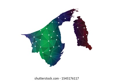 Map of Brunei Darussalam from Polygonal wire frame low poly mesh, contours network line, luminous space stars, design sphere, dot and structure. Vector Illustration EPS10.