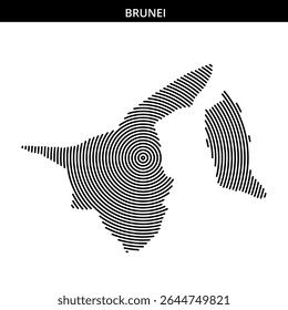 Map of Brunei displayed with distinctive spiral line design.