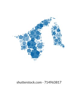 map of brunei filled with pentagonal of different sizes and degrees of transparency