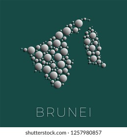 map of brunei filled with realistic 3d bubbles of different sizes on green background